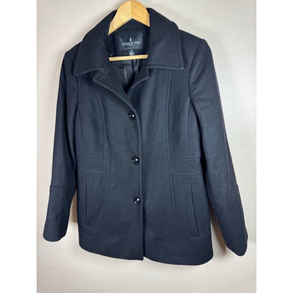 Women’s London Fog Pea Coat Wool Blend Black Small Classic Preppy Academia - Picture 1 of 7